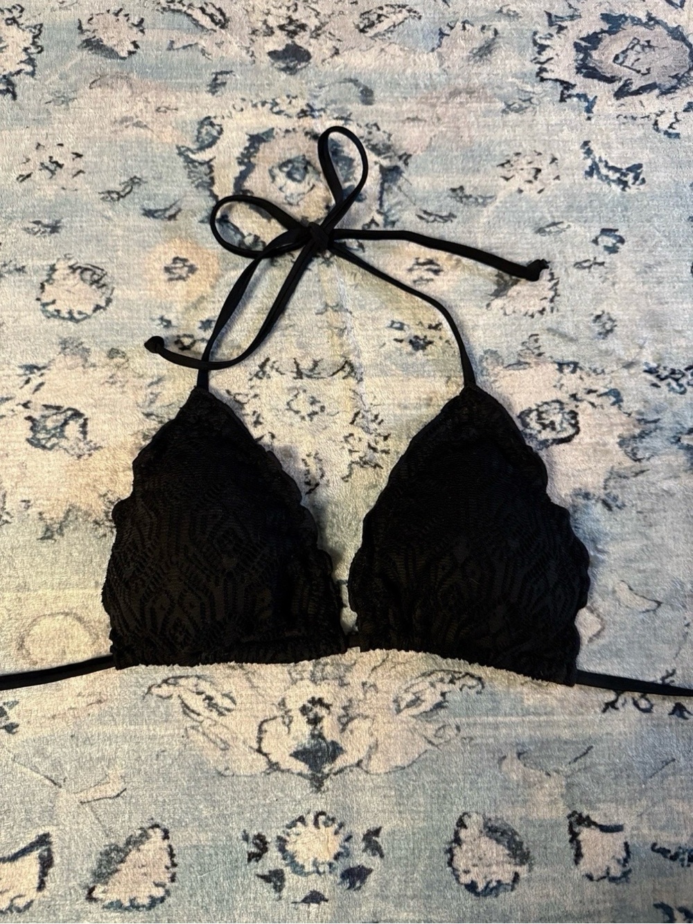 Black Lace Ruffle Triangle Bikini Top